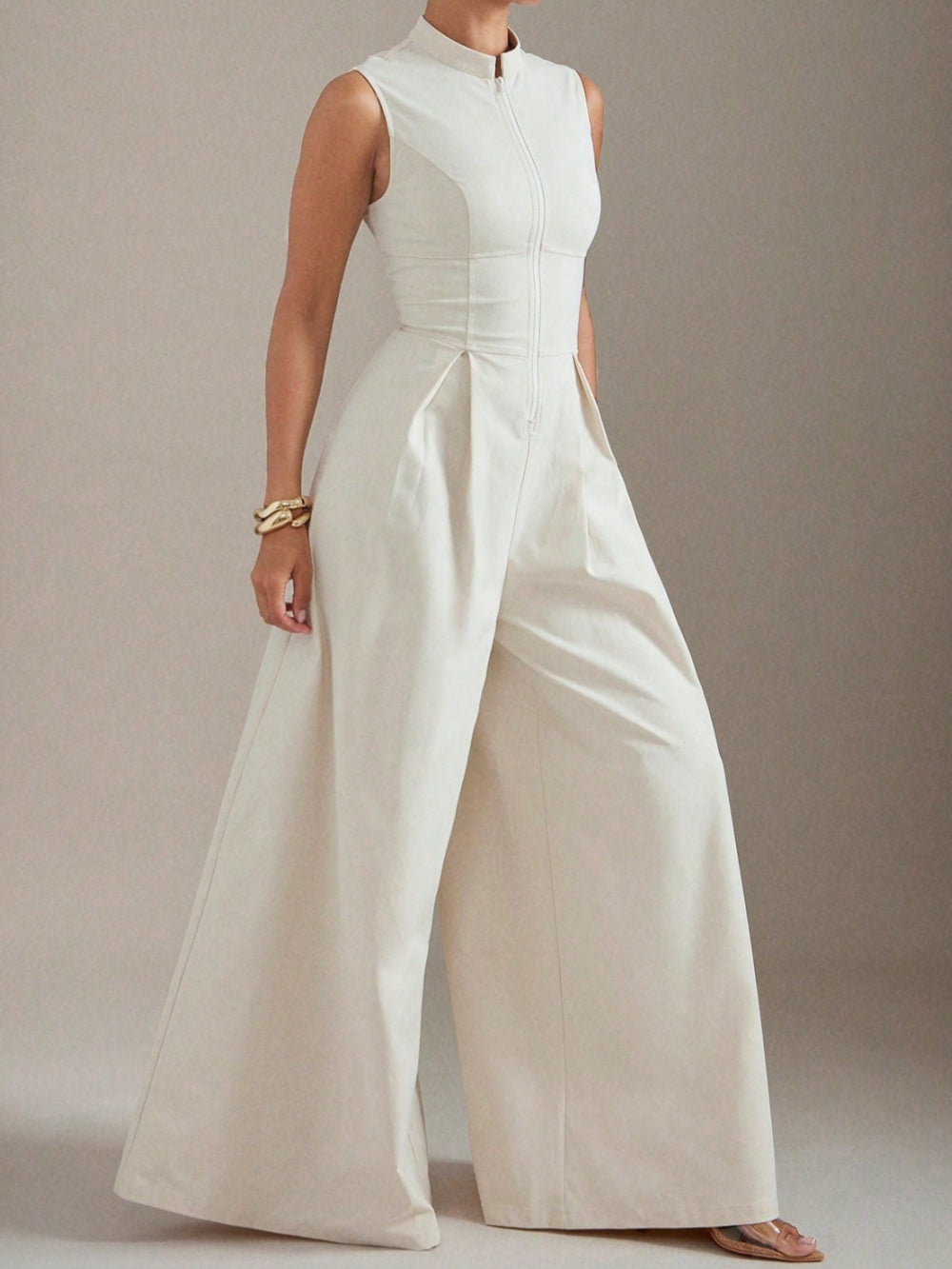 Wide Leg Zip-Up Sleeveless Jumpsuit