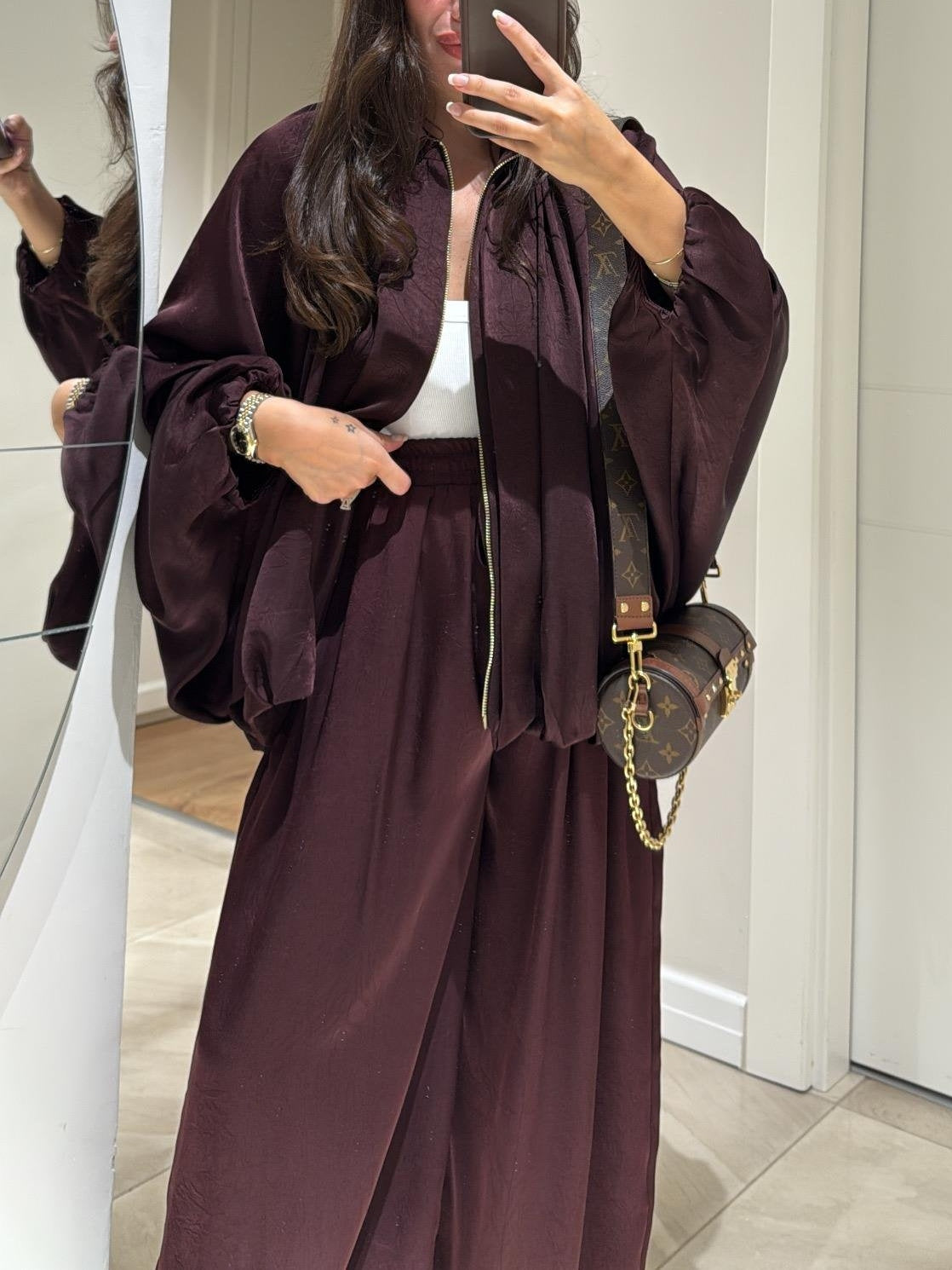 Brown Drawstring Wide-leg Casual Pants