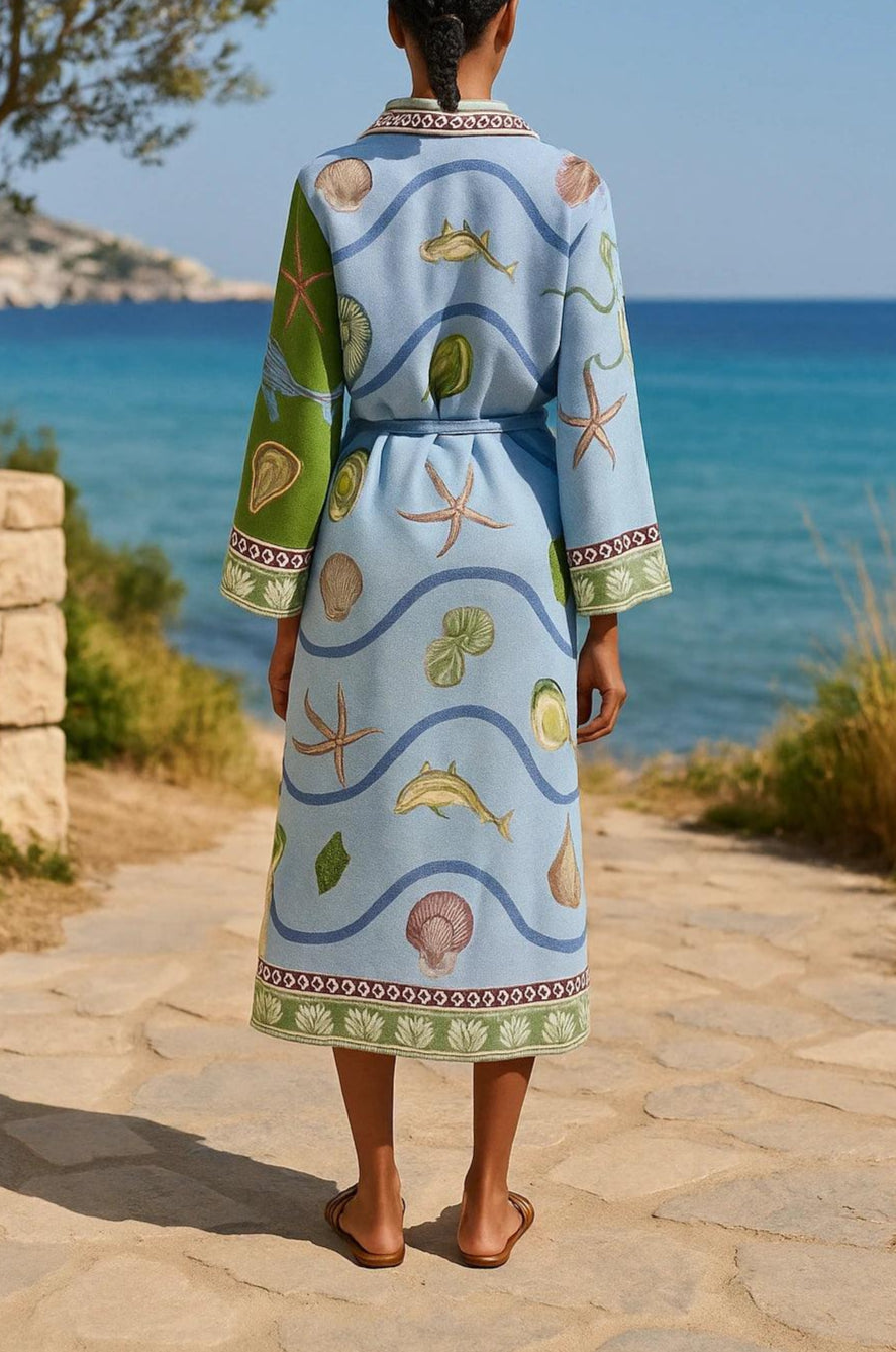 Belted Printed Twill Midi Shirt Dress